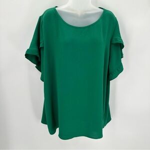 Beacon Apparel Top Stevey Blouse Womens 3X Plus Green Ruffle Sleeve READ